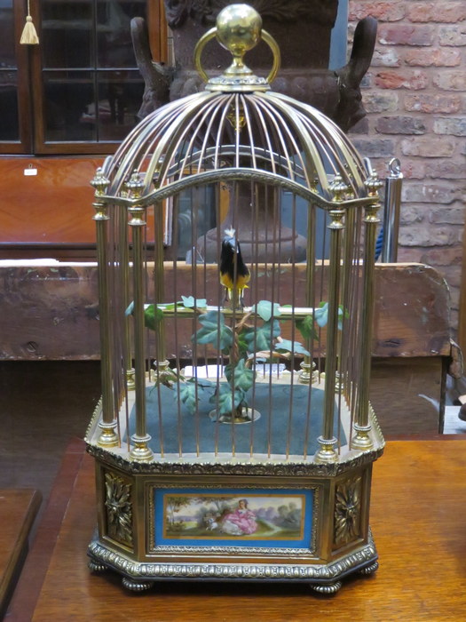 19th CENTURY FRENCH GILT SINGING BIRD CAGE AUTOMETER,