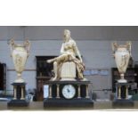 REPRODUCTION FRENCH STYLE CLOCK AND GARNITURE SET