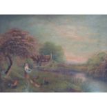 UNSIGNED VICTORIAN OIL ON CANVAS DEPICTING A LAKE SCENE,