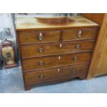 ANTIQUE MAHOGANY TWO OVER THREE CHEST OF DRAWERS