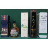 FIVE VARIOUS UNOPENED BOTTLES OF WHISKY INCLUDING PENDERYN, LAPHROAIG, GLEN MORAY,