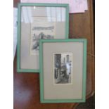 TWO SMALL FRAMED MONOCHROME ETCHING,