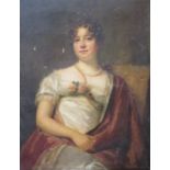 UNFRAMED VICTORIAN OIL ON CANVAS PORTRAIT OF A RECLINING LADY.