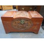 HEAVILY CARVED ORIENTAL CAMPHOR CHEST