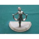 ART DECO METAL FIGURINE ON MARBLE EFFECT STAND,