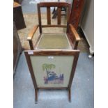 OAK COMMODE AND EMBROIDERED FIRESCREEN