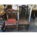 EARLY OAK HALL CHAIR AND SINGLE DINING CHAIR