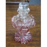 CRANBERRY COLOURED OVERLAID AND ETCHED PERFUME DECANTER WITH STOPPER
