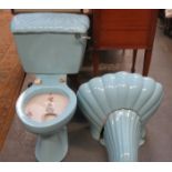 1960s STYLE BABY BLUE FLORAL DECORATED CERAMIC BATHROOM SET