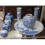 PARCEL OF BLUE AND WHITE ORIENTAL CERAMICS INCLUDING VASES, STORAGE JARS, ETC.