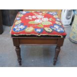 VICTORIAN MAHOGANY DRESSING STOOL WITH BEADED LIFT UP TOP