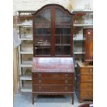 MAHOGANY TWO DOOR GLAZED BUREAU BOOKCASE