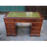 REPRODUCTION NINE DRAWER LADIES PEDESTAL WRITING DESK WITH GILDED GREEN LEATHER INSERT