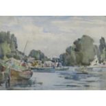 ALFRED HAYWARD, FRAMED WATERCOLOUR DEPICTING A LAKE SCENE,