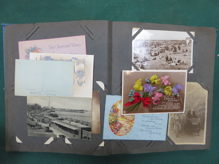ALBUM OF VARIOUS VINTAGE POSTCARDS AND GREETING CARDS, ETC.