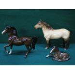 THREE BESWICK GLAZED CERAMIC HORSES (ONE AT FAULT)