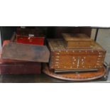 SUNDRY LOT INCLUDING WALL MIRROR, SERVING TRAY, VARIOUS LACQUERED AND OTHER STORAGE BOXES,