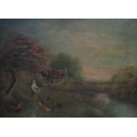 UNSIGNED VICTORIAN OIL ON CANVAS DEPICTING A LAKE SCENE,