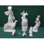 THREE VARIOUS LLADRO FIGURES PLUS NAO FIGURE (ALL AT FAULT)