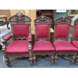 SET OF EIGHT (SEVEN AND ONE) HEAVILY CARVED GOTHIC STYLE CHAIRS