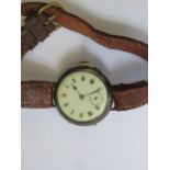 HALLMARKED SILVER WRISTWATCH WITH ENAMELLED DIAL