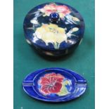 MOORCROFT POT POURRI POT WITH COVER (AT FAULT) AND ASHTRAY