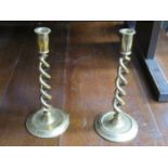 PAIR OF BRASS BARLEY TWIST CANDLESTICKS