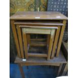 OAK SIDE TABLE AND NEST OF THREE TABLES