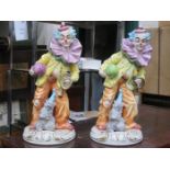 PAIR OF CAPODIMONTE STYLE CERAMIC CLOWN FIGURES