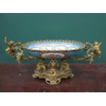 CONTINENTAL STYLE HANDPAINTED AND GILDED FLORAL DECORATED CERAMIC TABLE CENTREPIECE,