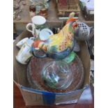 SUNDRY LOT OF CAITHNESS VASES, COCKEREL TEAPOT, PLATED FLATWARE ETC...