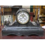 MARBLE EFFECT VICTORIAN STYLE MANTEL CLOCK WITH CIRCULAR ENAMELLED DIAL