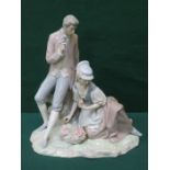 LLADRO GLAZED CERAMIC FIGURE GROUP OF A SEATED LADY AND GENT,