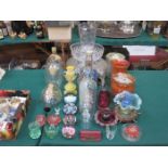 PARCEL OF COLOURED OF OTHER GLASSWARE, SHIPS IN BOTTLES AND PAPERWEIGHTS, ETC.
