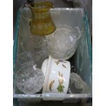 SUNDRY LOT INCLUDING GLASSWARE, TWO WORCESTER SOUP TUREENS AND FLORAL RUG, ETC.