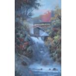 GILT FRAMED VICTORIAN OIL PAINING DEPICTING A WATERFALL SCENE