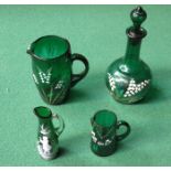SMALL MARY GREGORY GREEN GLASS JUG AND SIMILAR GLASSWARE