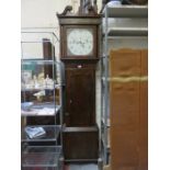 OAK AND MAHOGANY CASED PRESCOTT LONGCASE CLOCK WITH HANDPAINTED AND ENAMELLED DIAL