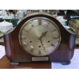 SMITHS MANTLE CLOCK WITH HALLMARKED SILVER MOUNT INSCRIBED - PRESENTED BY PILKINGTON BROTHERS