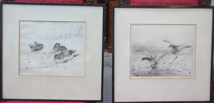 PAIR OF PENCIL SIGNED MONOCHROME ETCHINGS,