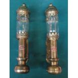 PAIR OF GREAT WESTERN RAILWAY BRASS AND GLAZED CARRIAGE LAMPS