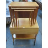 TEAK NEST OF THREE TABLES BY RUSSELL OF BROADWAY PLUS DROP LEAF TEA TROLLEY