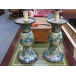 PAIR OF JAPANESE CLOISONNE VASES, ALTERED INTO TABLE LAMPS,