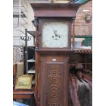 OAK CASED LONGCASE CLOCK WITH ENAMELLED DIAL