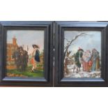 19tH CENTURY PAIR OD FLEMISH SCHOOL OIL ON PANELS DEPICTING BEGGARS AND NIGHT WATCHMEN