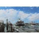 THOMAS H SHUTTLEWORTH, PENCIL SIGNED LIMITED EDITION POLYCHROME PRINT DEPICTING A BUSY SEASCAPE,