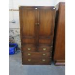 MAHOGANY LINEN PRESS WITH CAMPAIGN STYLE HANDLES