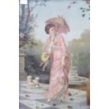 GILT FRAMED VICTORIAN OIL ON BOARD DEPICTING A LADY WITH PARASOL,