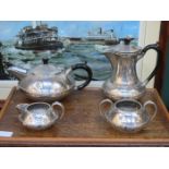 HAMMERED EFFECT PEWTER FOUR PIECE TEA SET