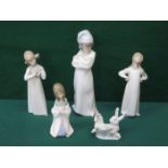FIVE VARIOUS GLAZED CERAMIC LLADRO FIGURES (ONE AT FAULT)